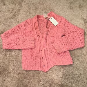 Loveshackfancy Pink Fabietto Cropped Floral Alpaca Blend Cardigan Flaws